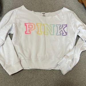 Pink fleece cropped sweat shirt large